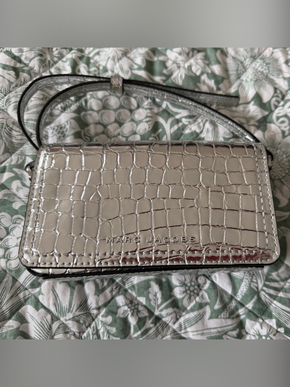 Marc Jacobs Metallic Silver Croc-Embossed Mini Crossbody